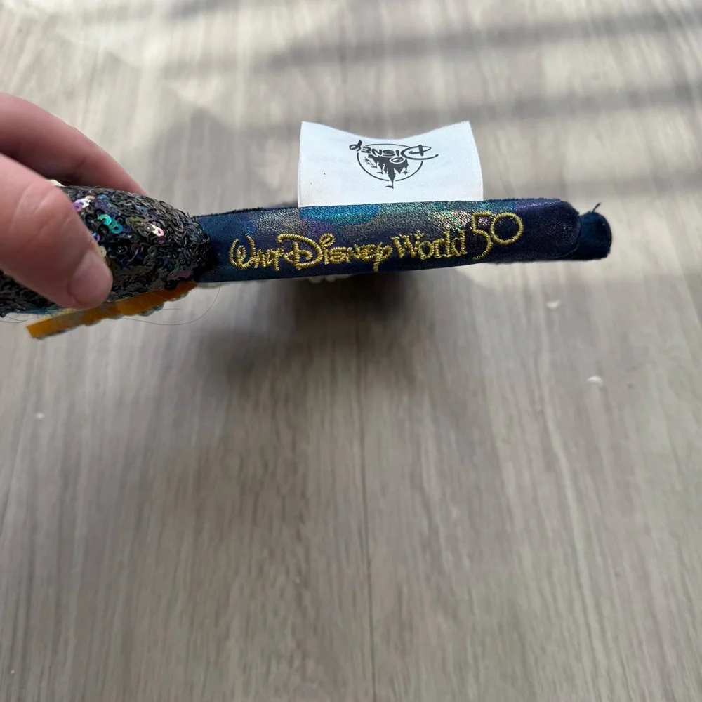 Sequin Mouse Ears Headband with Gold Bow Walt Disney World 50th anniversary